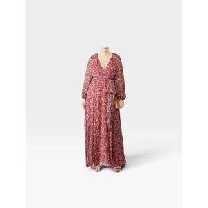 Nicholas Red Floral Wrap Maxi Dress Long Sleeve Plus Size 16 Flowy V-Neck